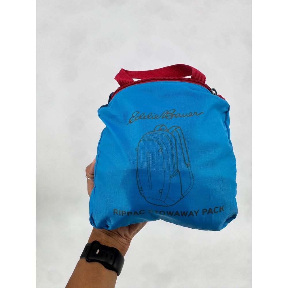 Eddie Bauer Stowaway 20L Packable Backpack Blue Red Ripstop Daypack Travel Bag